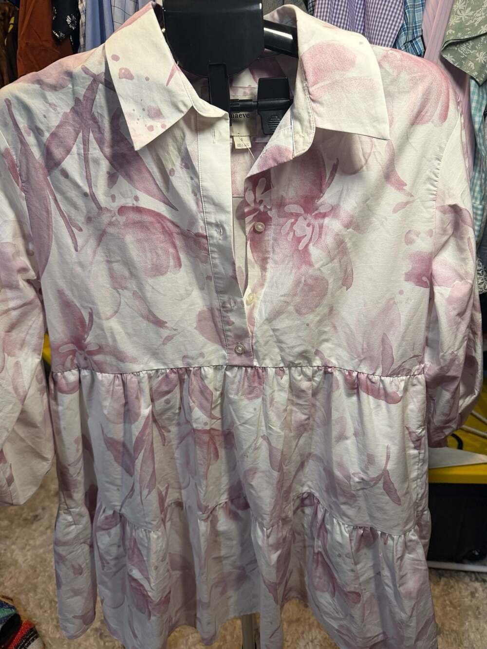 Maeve The Bettina Shirt Dress Size S Pink Floral Tiered Mini